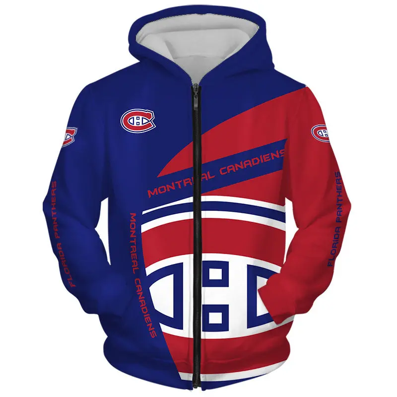 Montreal Canadiens Zip Up Hoodie 3D With Hooded Long Sleeve 1 1000x