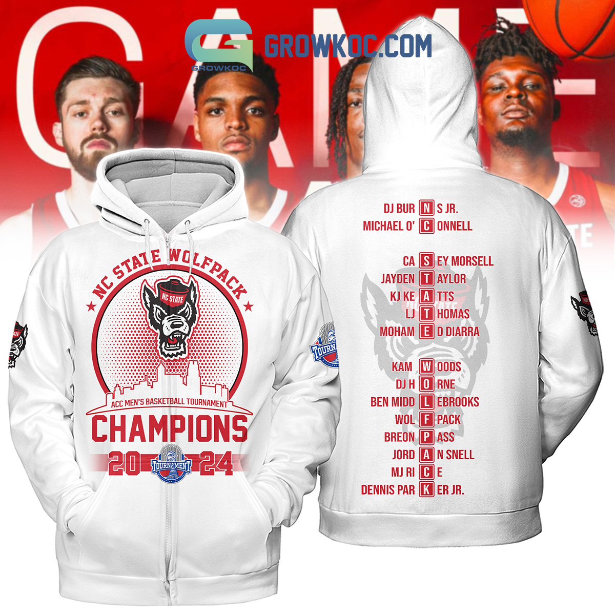 NC State Wolfpack ACC Mens Basketball Tournament Champions 2024 White Design Hoodie T Shirt2B1 34viL