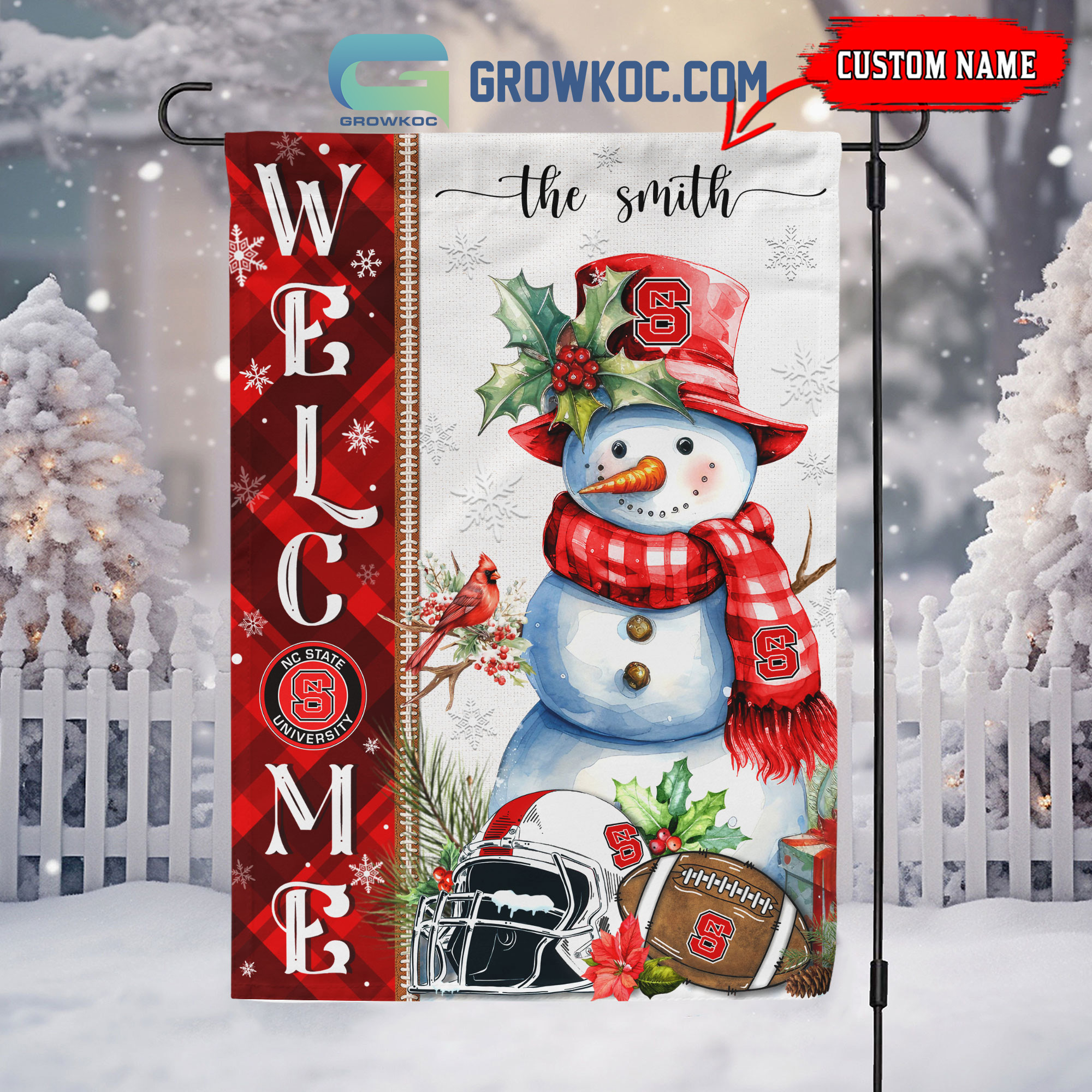 NC State Wolfpack Football Snowman Welcome Christmas House Garden Flag2B1 XsFTq