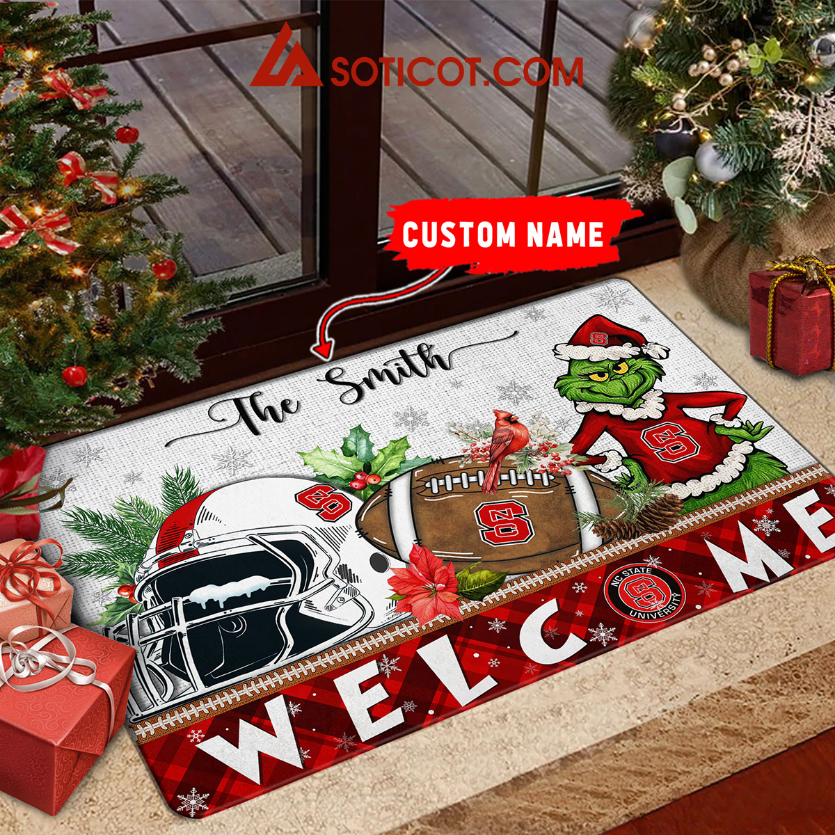 NC State Wolfpack Grinch Welcome Christmas Football Personalized Doormat2B1 jnbfR