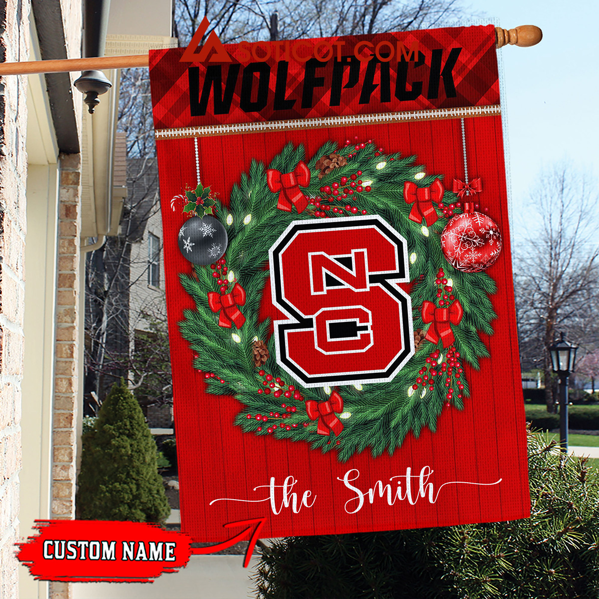 NC State Wolfpack NCAA Football Christmas Personalized House Garden Flag2B1 LLm15