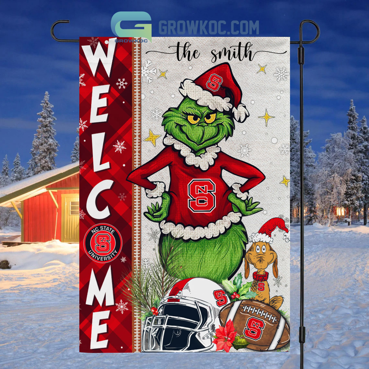 NC State Wolfpack NCAA Grinch Football Welcome Christmas House Garden Flag2B1 O71NA