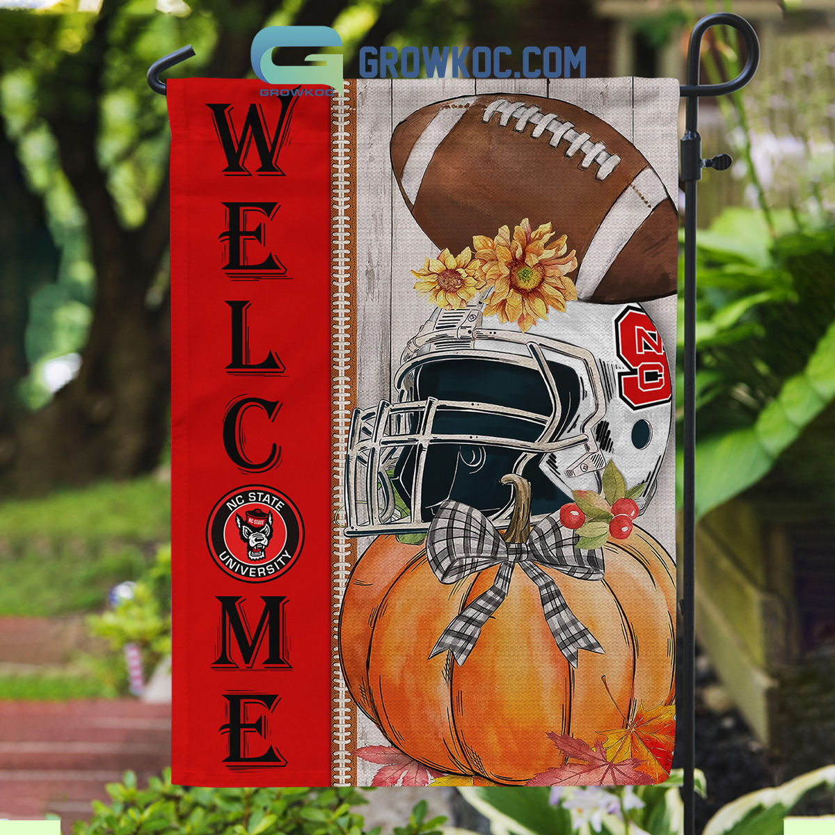 NC State Wolfpack NCAA Welcome Fall Pumpkin House Garden Flag2B1 RRZuP