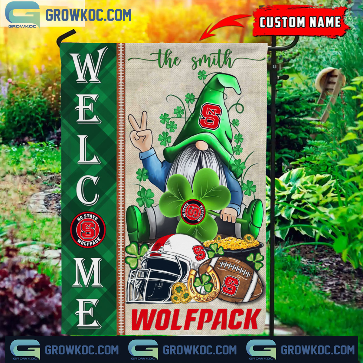 NC State Wolfpack St. Patricks Day Shamrock Personalized Garden Flag2B1 EES1L