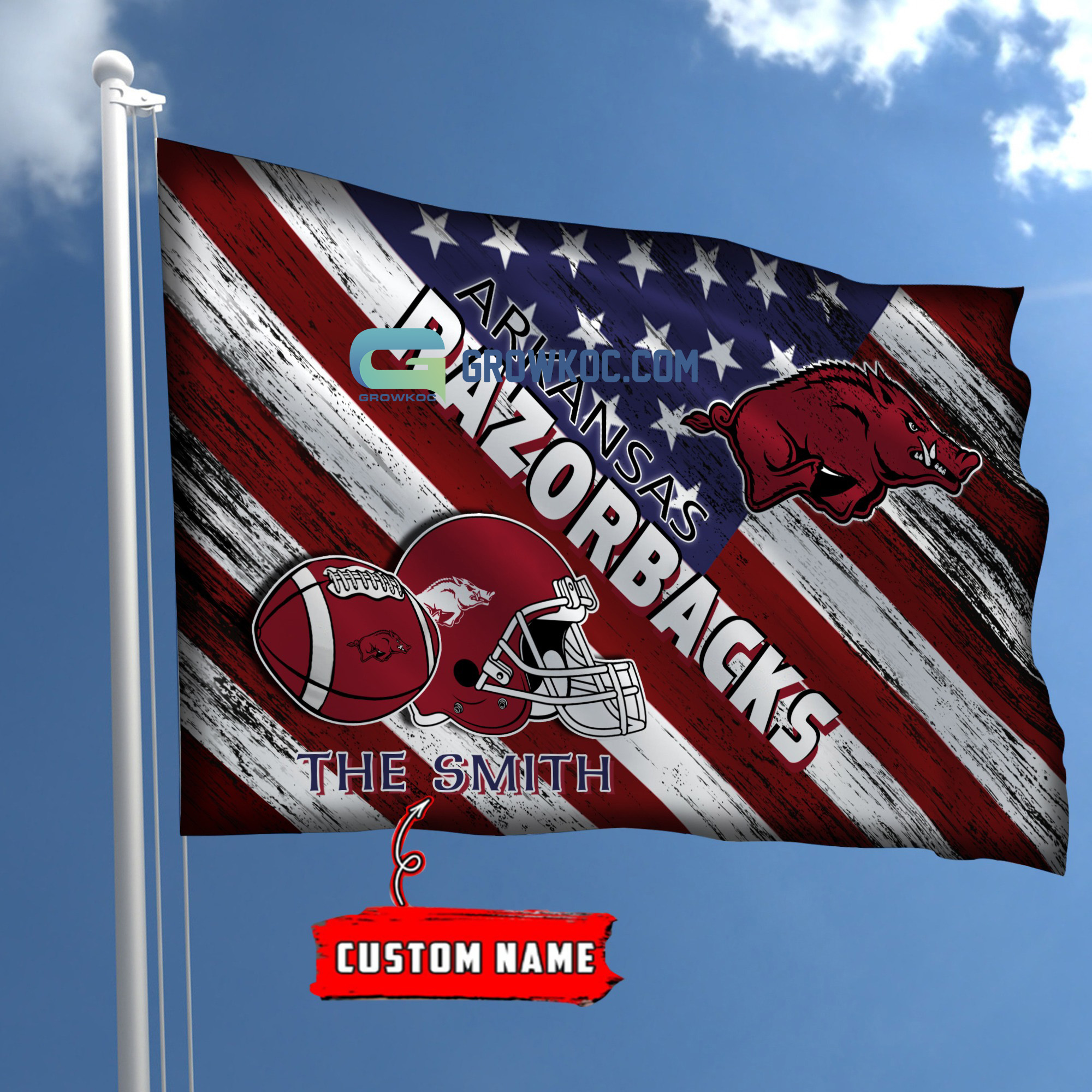 NCAA Arkansas Razorbacks Custom Name USA House Garden Flag2B1 LnTzn