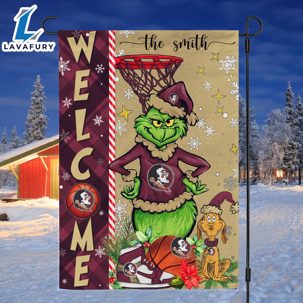 NCAA Florida State Seminoles Grinch Basketball Christmas Welcome Garden Flag Custom Name