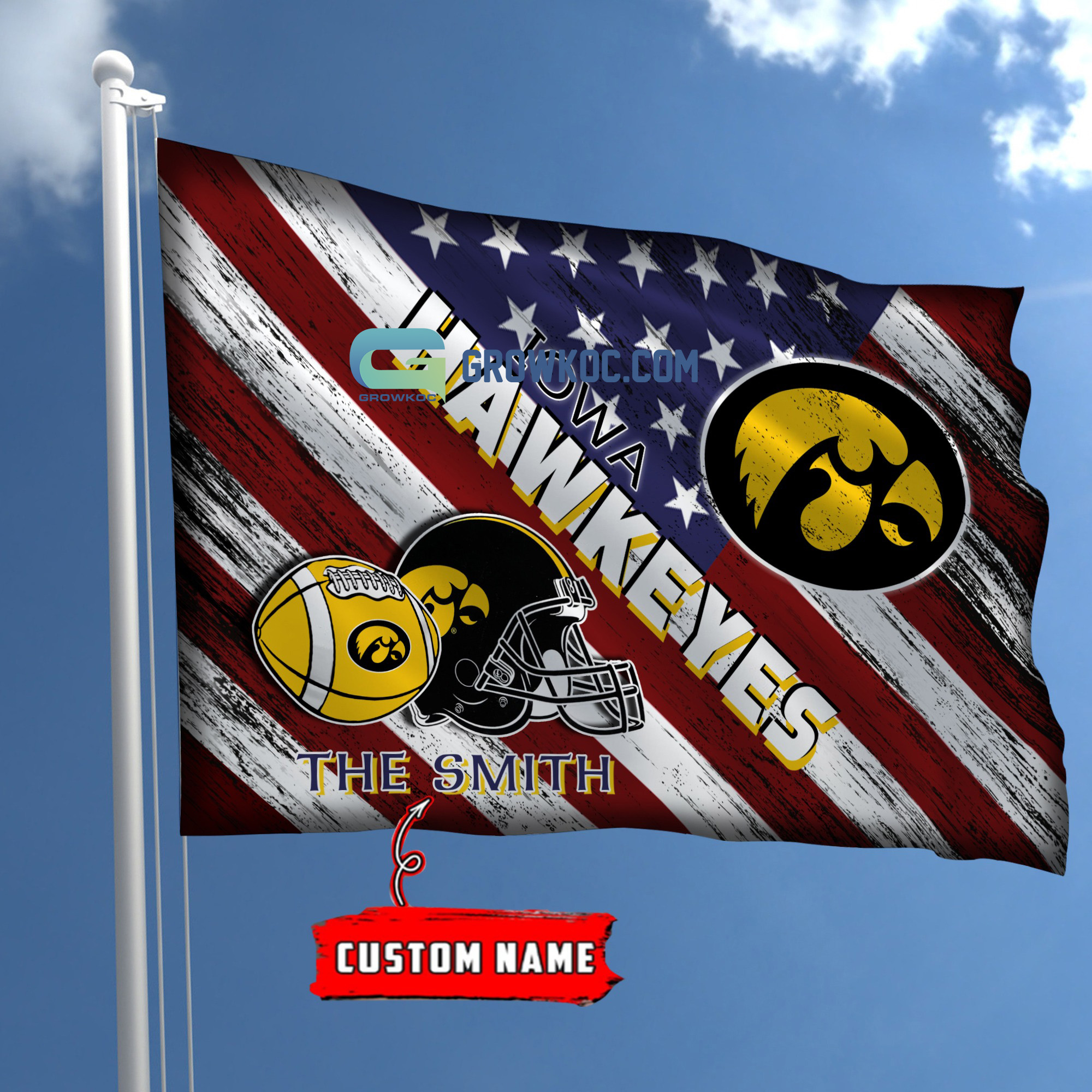 NCAA Iowa Hawkeyes Custom Name USA House Garden Flag2B1 Di9wO