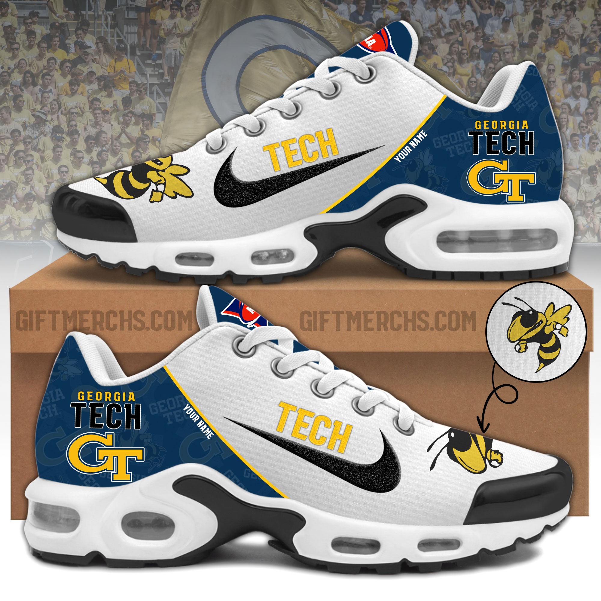 NCAA2BGeorgia2BTech2BYellow2BJackets2BCustom2BNike2BAir2BMax2BTN2BPlus2BShoes 2M9q8