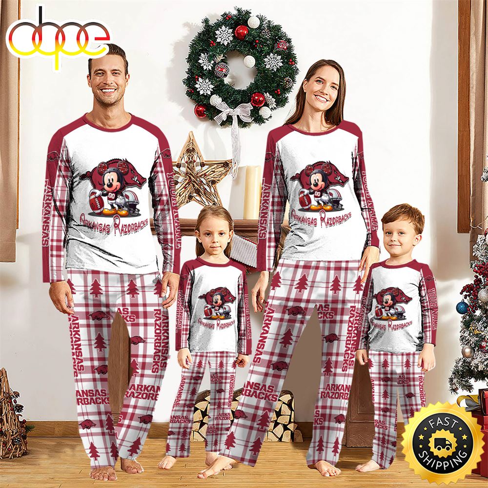 NCAA Mickey Mouse Arkansas Razorbacks Pajamas Personalized Your Name xkvbtp