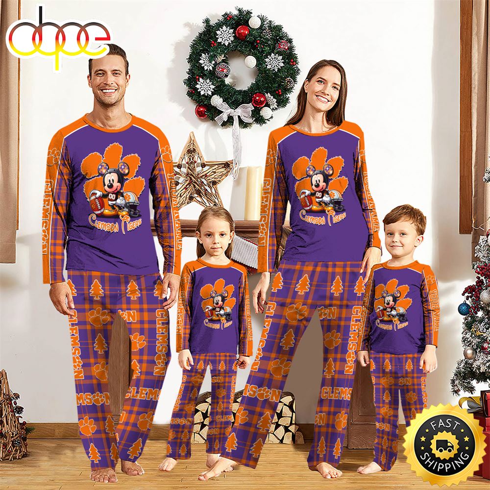 NCAA Mickey Mouse Clemson Tigers Pajamas Personalized Your Name o68e67