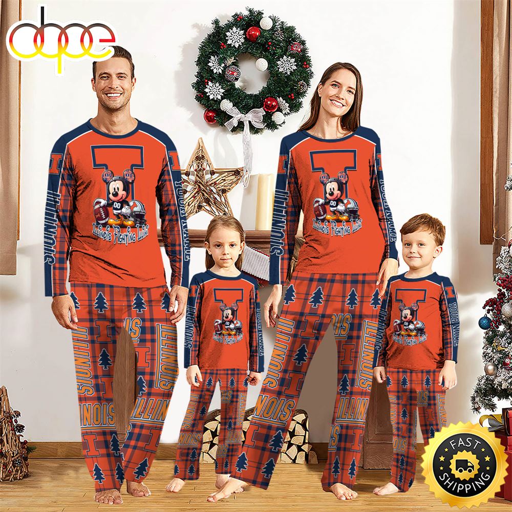 NCAA Mickey Mouse Illinois Fighting Illini Pajamas Personalized Your Name qvdagf