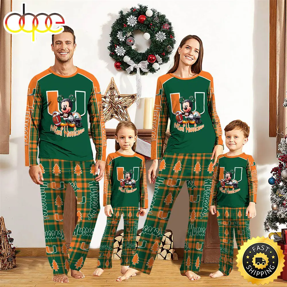NCAA Mickey Mouse Miami Hurricanes Pajamas Personalized Your Name itbxqz