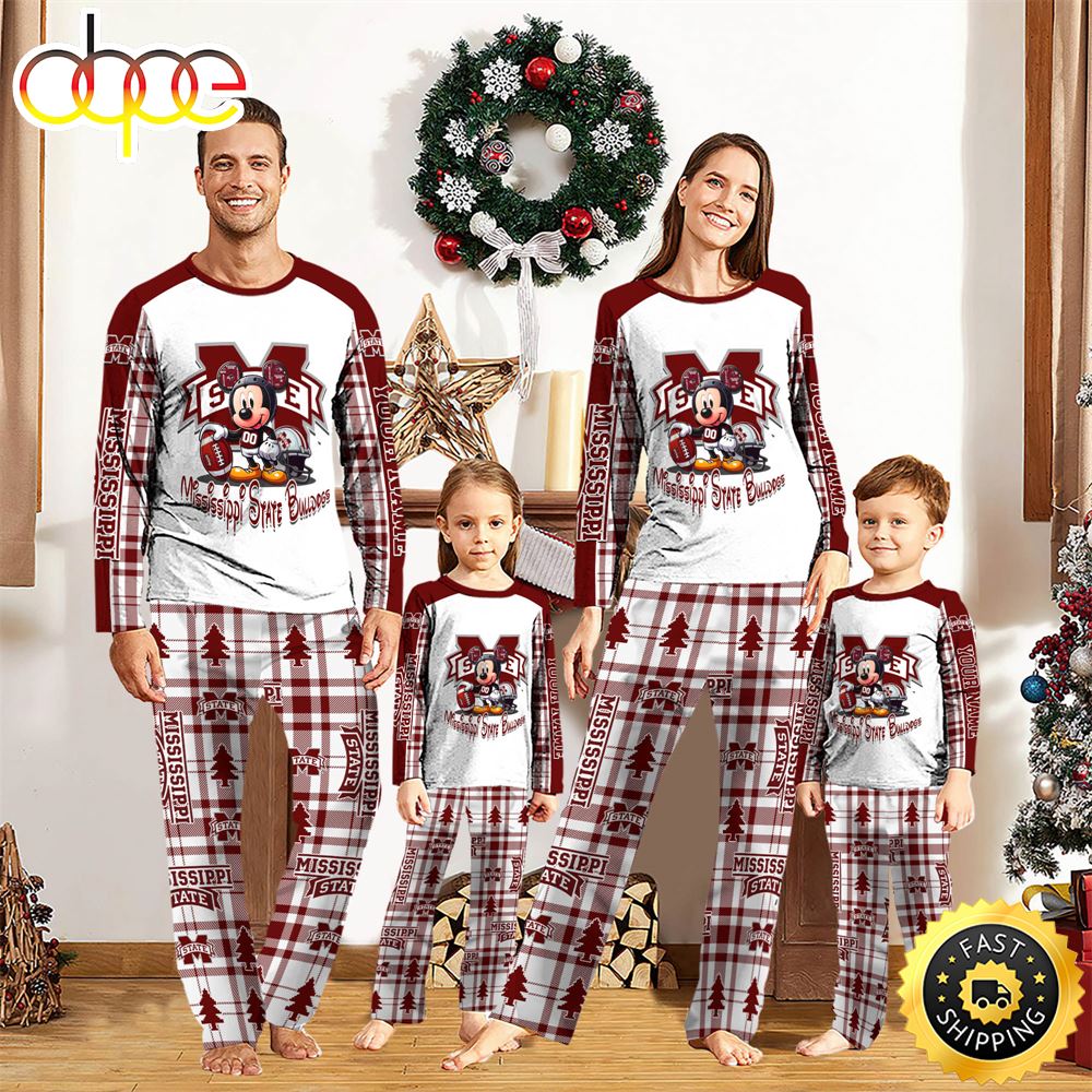 NCAA Mickey Mouse Mississippi State Bulldogs Pajamas Personalized Your Name vjanh2