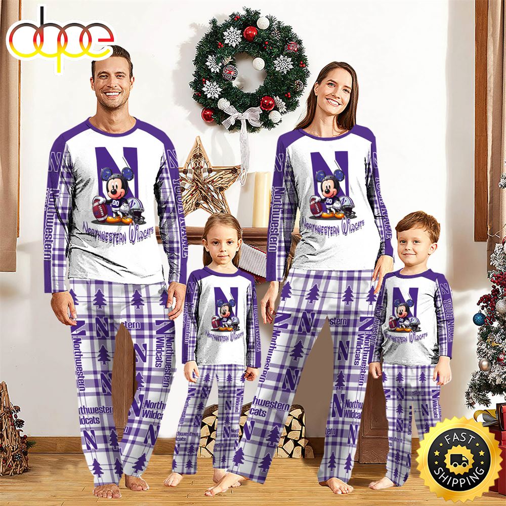 NCAA Mickey Mouse Northwestern Wildcats Pajamas Personalized Your Name bj21qn
