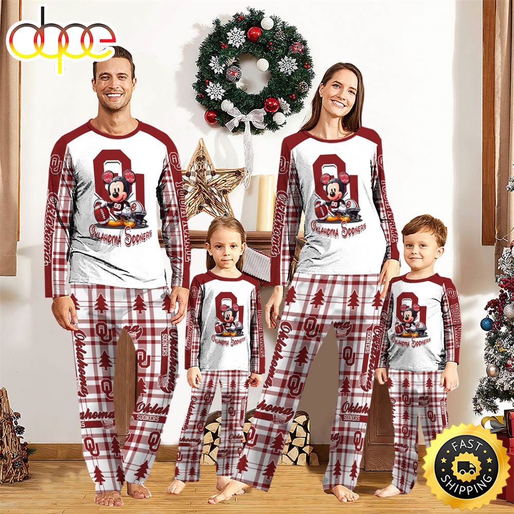 NCAA Mickey Mouse Oklahoma Sooners Pajamas Personalized Your Name woicoy