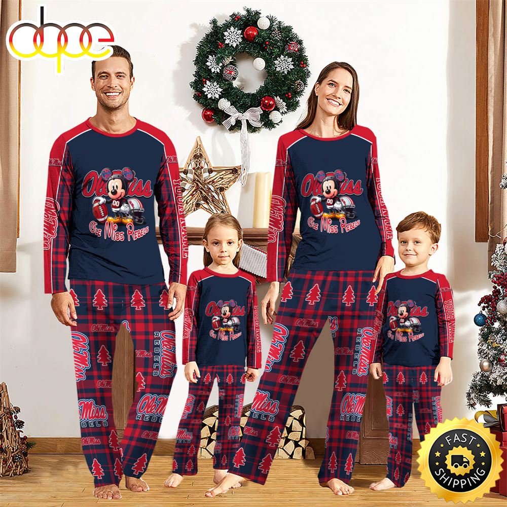NCAA Mickey Mouse Ole Miss Rebels Pajamas Personalized Your Name htnvux