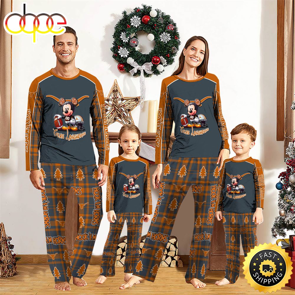 NCAA Mickey Mouse Texas Longhorns Pajamas Personalized Your Name xtgylb