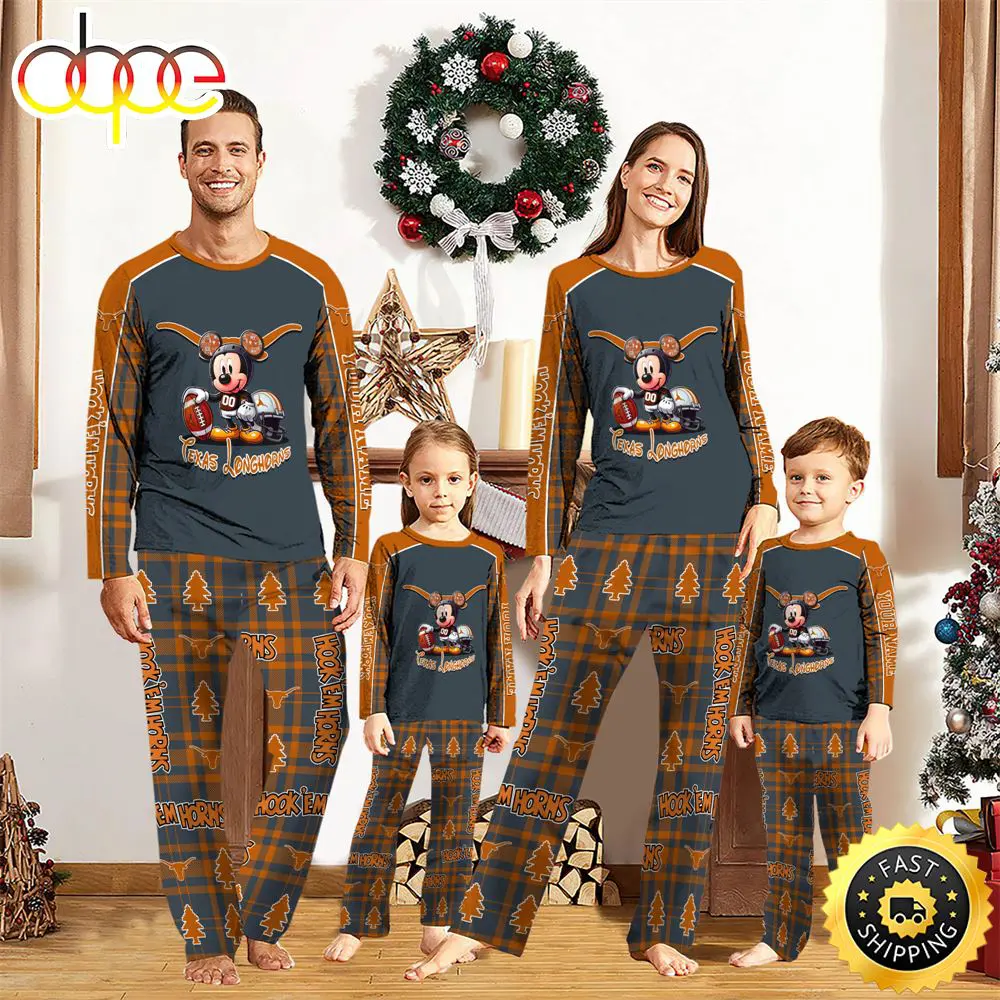 NCAA Mickey Mouse Texas Longhorns Pajamas Personalized Your Name xtgylb