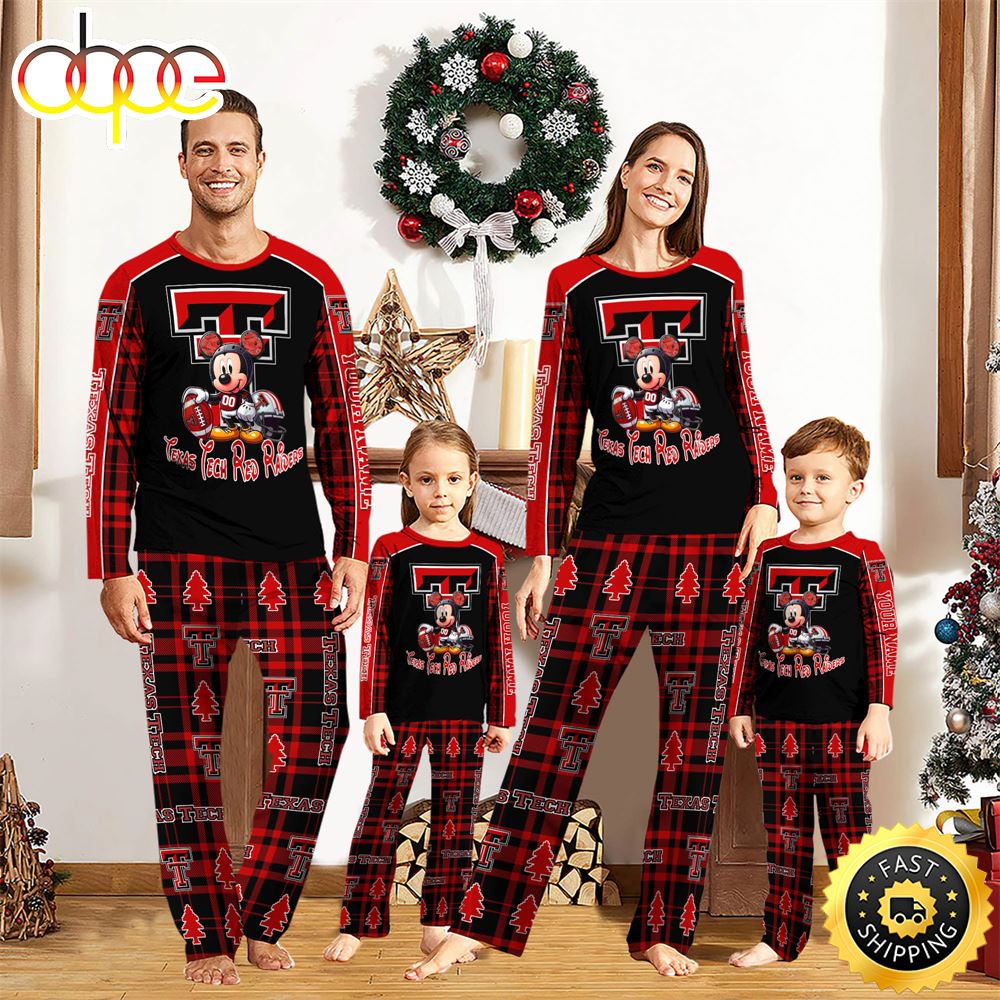 NCAA Mickey Mouse Texas Tech Red Raiders Pajamas Personalized Your Name xo2i1c