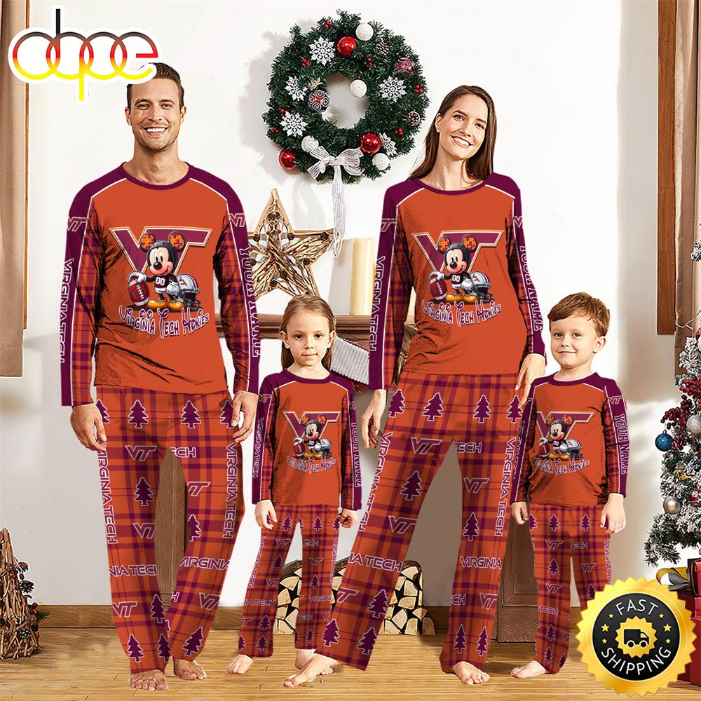 NCAA Mickey Mouse Virginia Tech Hokies Pajamas Personalized Your Name uhiwif
