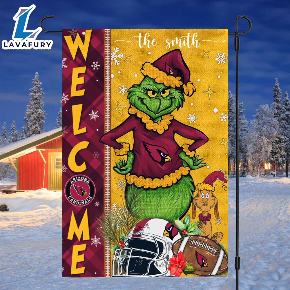 NFL Arizona Cardinals Grinch Football Christmas Welcome Garden Flag Custom Name