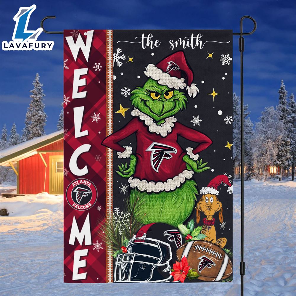 NFL Atlanta Falcons Grinch Football Christmas Welcome Garden Flag Custom Name