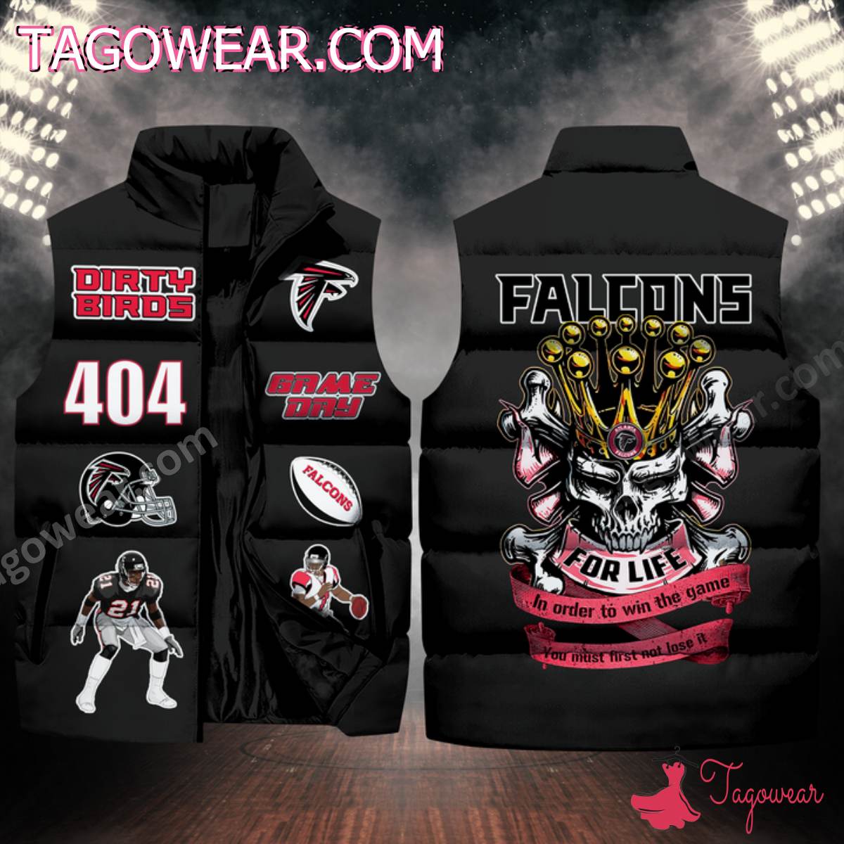 NFL Atlanta Falcons Skull For Life In Order To Win The Game Puffer Sleeveless Jacket