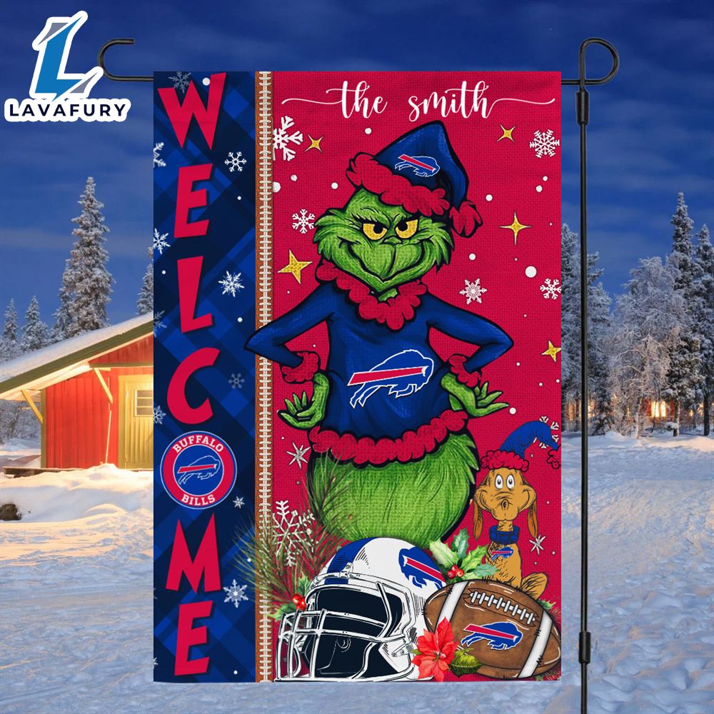 NFL Buffalo Bills Grinch Football Christmas Welcome Garden Flag Custom Name