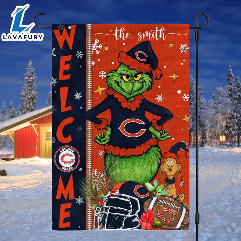 NFL Chicago Bears Grinch Football Christmas Welcome Garden Flag Custom Name