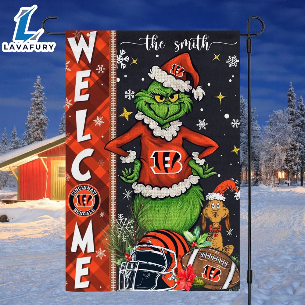 NFL Cincinnati Bengals Grinch Football Christmas Welcome Garden Flag Custom Name