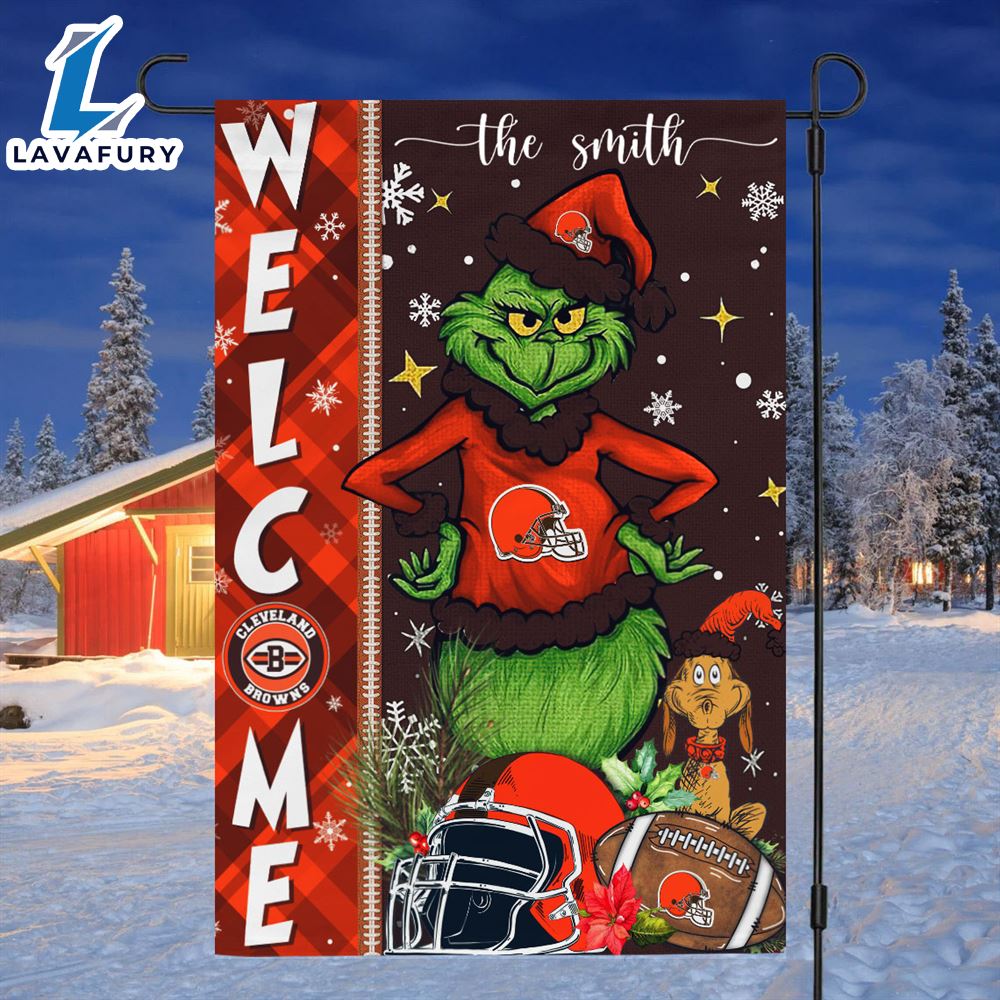 NFL Cleveland Browns Grinch Football Christmas Welcome Garden Flag Custom Name