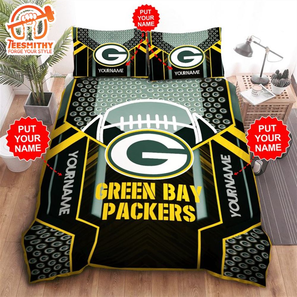 NFL Green Bay Packers Custom Name Big Logo Ball Bedding Set V2