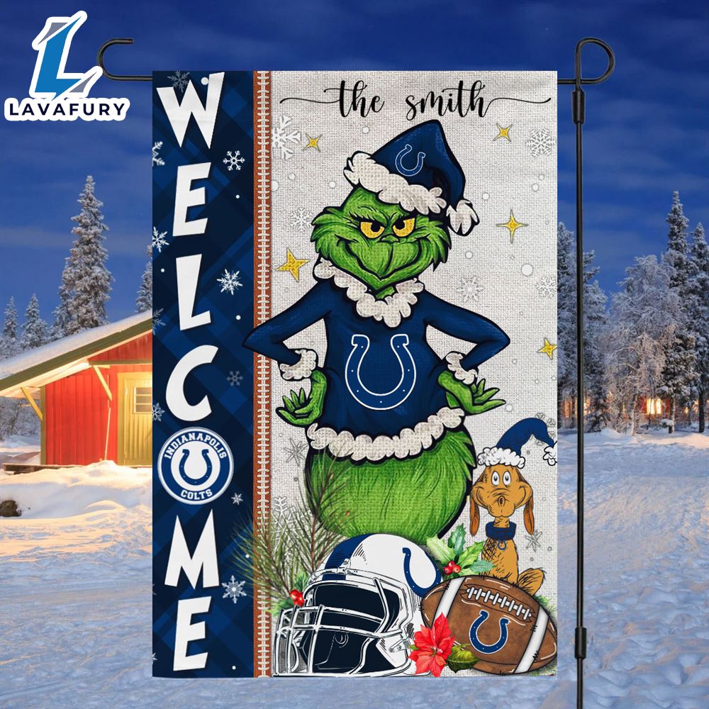 NFL Indianapolis Colts Grinch Football Christmas Welcome Garden Flag Custom Name