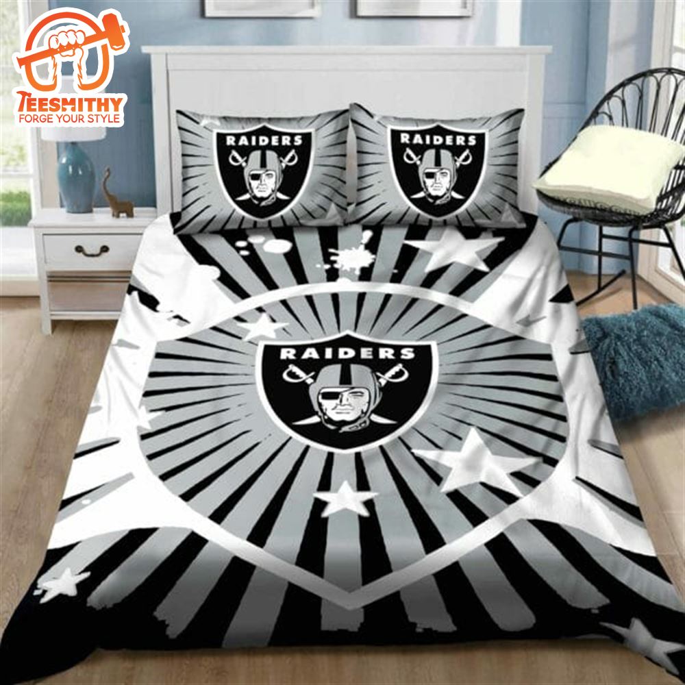 NFL Las Vegas Raiders Grey White Bedding Set