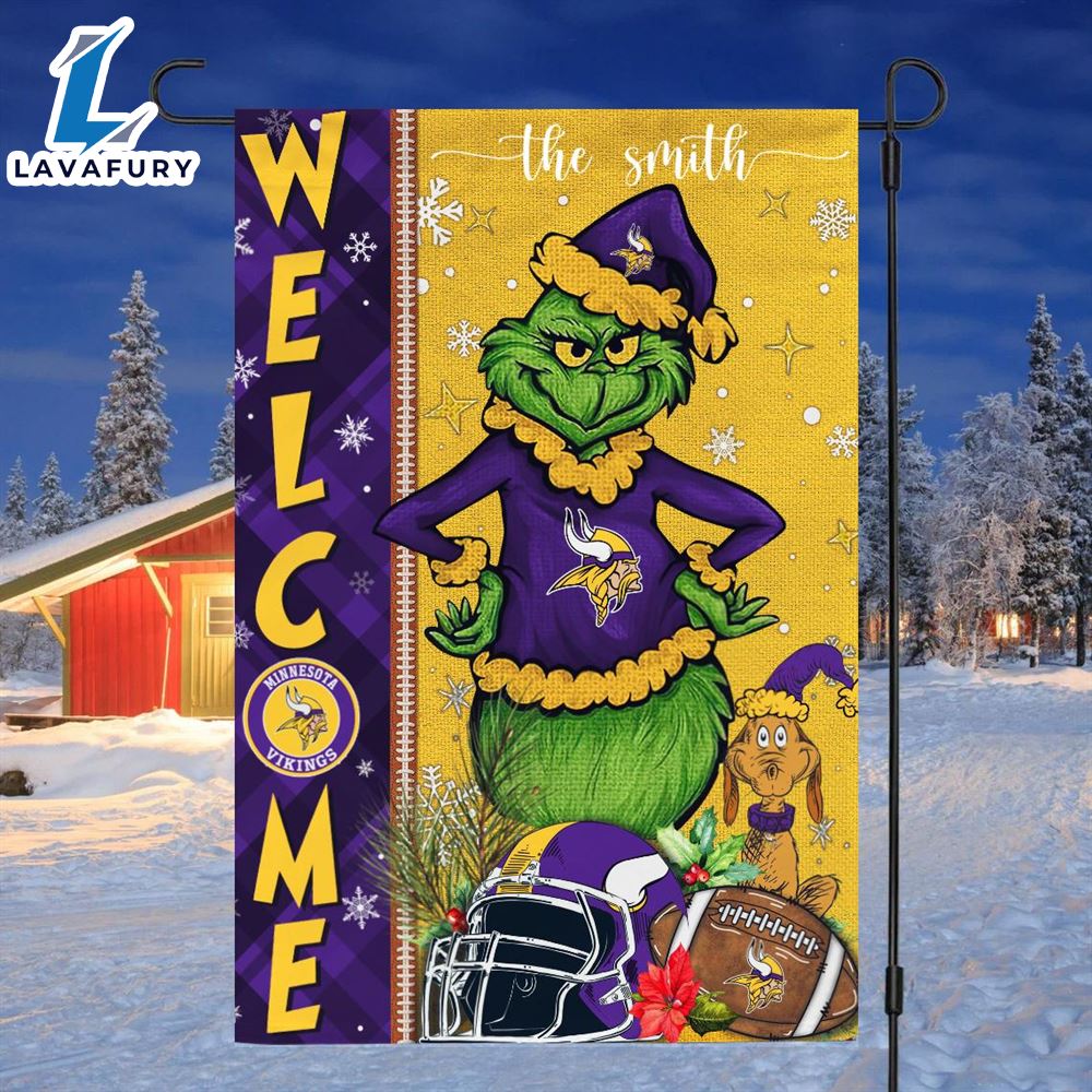 NFL Minnesota Vikings Grinch Football Christmas Welcome Garden Flag Custom Name