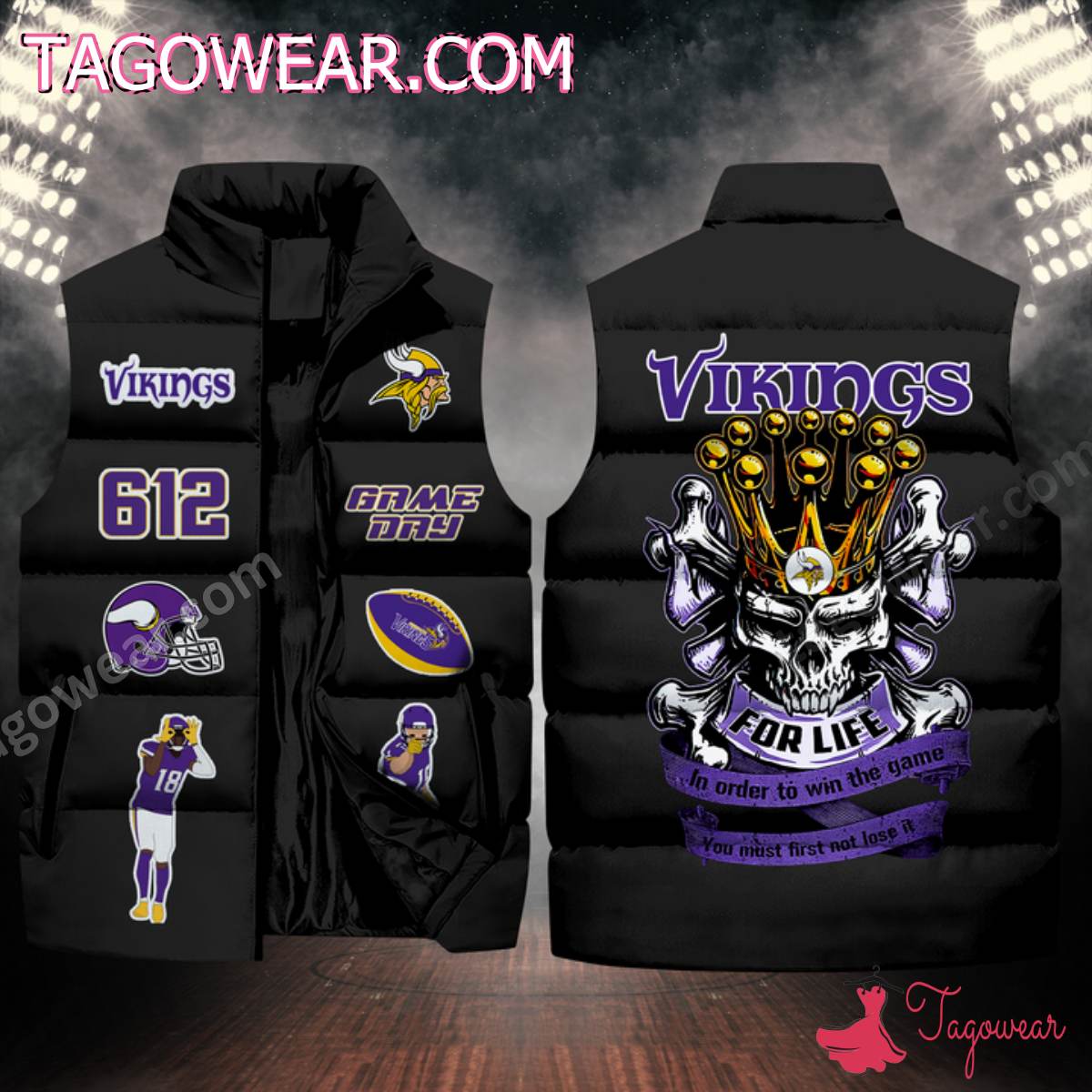 NFL Minnesota Vikings Skull For Life In Order To Win The Game Puffer Sleeveless Jacket