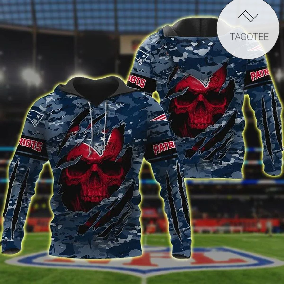 NFL New England Patriots 3D Hoodie Skull Lover