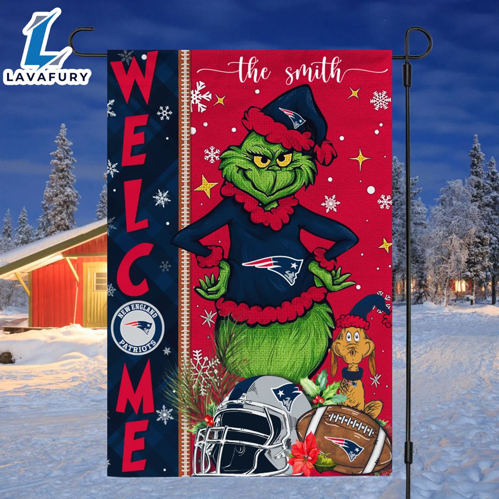 NFL New England Patriots Grinch Football Christmas Welcome Garden Flag Custom Name