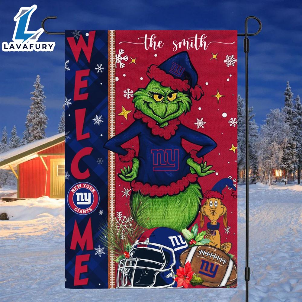 NFL New York Giants Grinch Football Christmas Welcome Garden Flag Custom Name