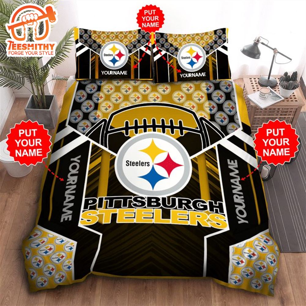 NFL Pittsburgh Steelers Custom Name Black Golden Bedding Set