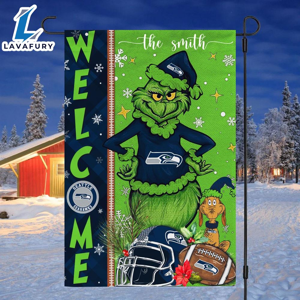 NFL Seattle seahawks Grinch Football Christmas Welcome Garden Flag Custom Name