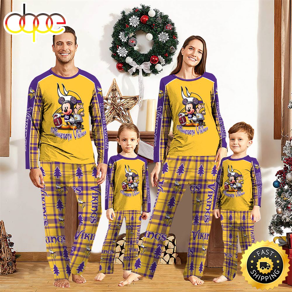 NFL Mickey Mouse Minnesota Vikings Pajamas Personalized Your Name vmczst