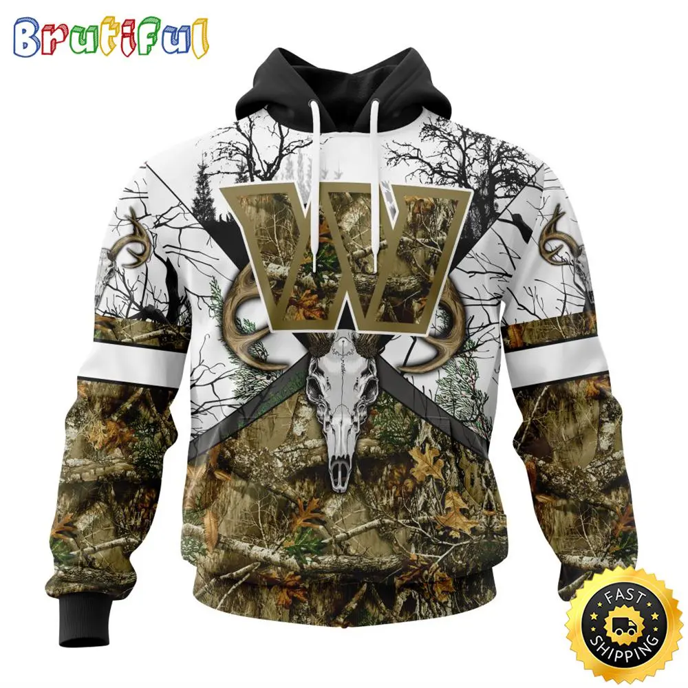 NFL Washington Commanders 3D Hoodie All Over Print Deer Skull And Forest Pattern Custom Name And Number Hoodie 1 hzhapg