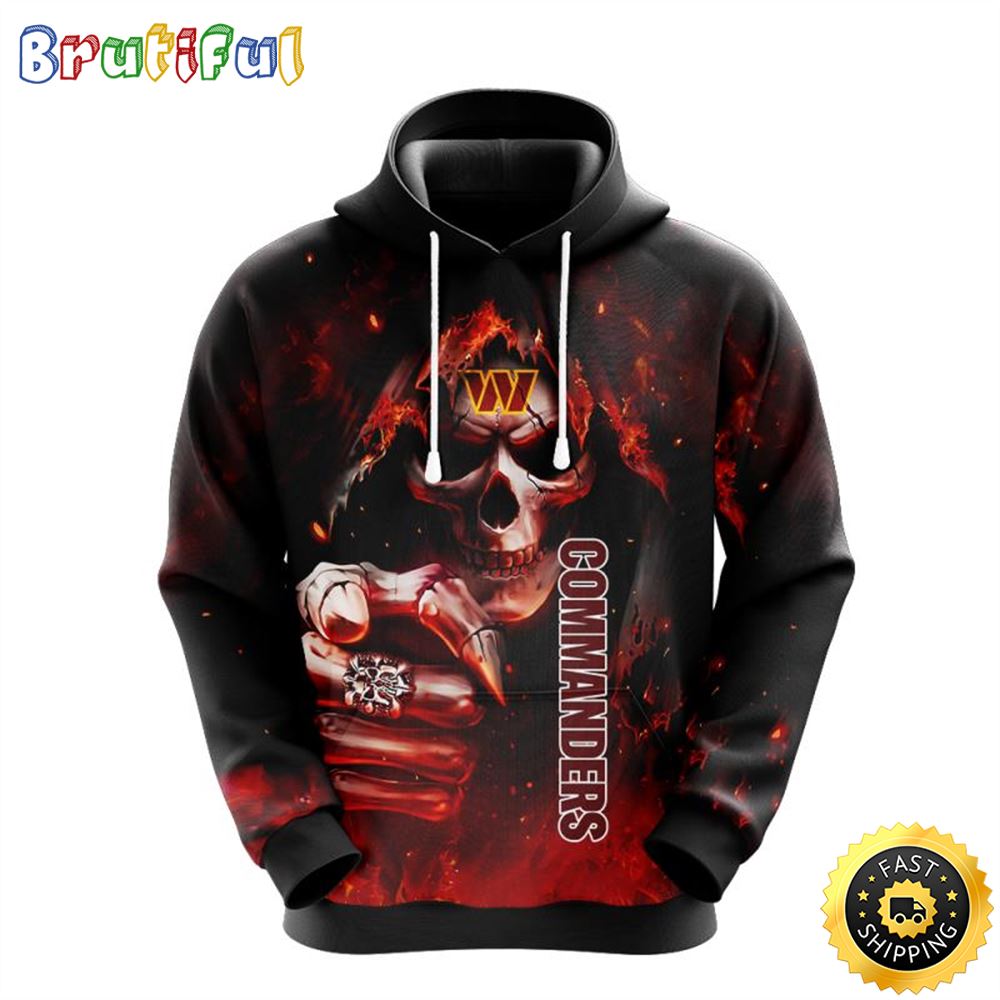 NFL Washington Commanders 3D Hoodie All Over Print Skull Fashionable Game Time Attire nkyv9z