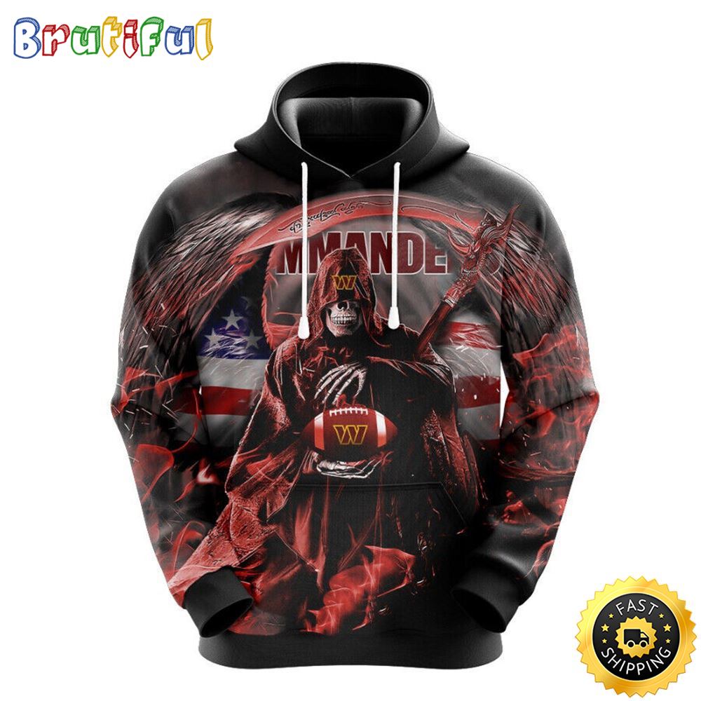 NFL Washington Commanders 3D Hoodie All Over Print Skull Ultimate Fan Gear ozukcf