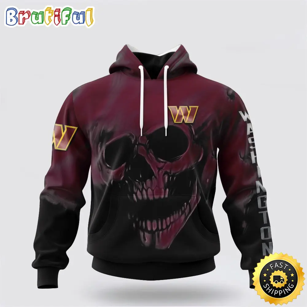 NFL Washington Commanders 3D Hoodie Printed Halloween Skull Custom Name And Number Ultimate Fan Apparel 1 msww5u