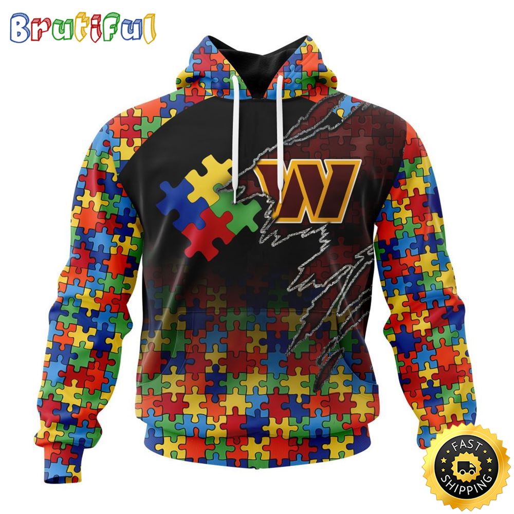NFL Washington Commanders All Over Print 3D Hoodie Autism Awareness Design Gifts For Survivors 1 nbkn14