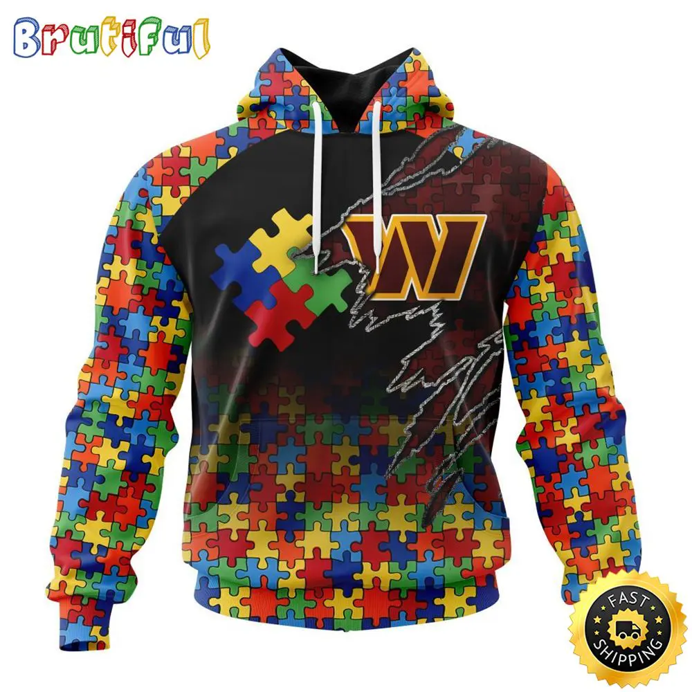 NFL Washington Commanders All Over Print 3D Hoodie Autism Awareness Design Gifts For Survivors 1 nbkn14