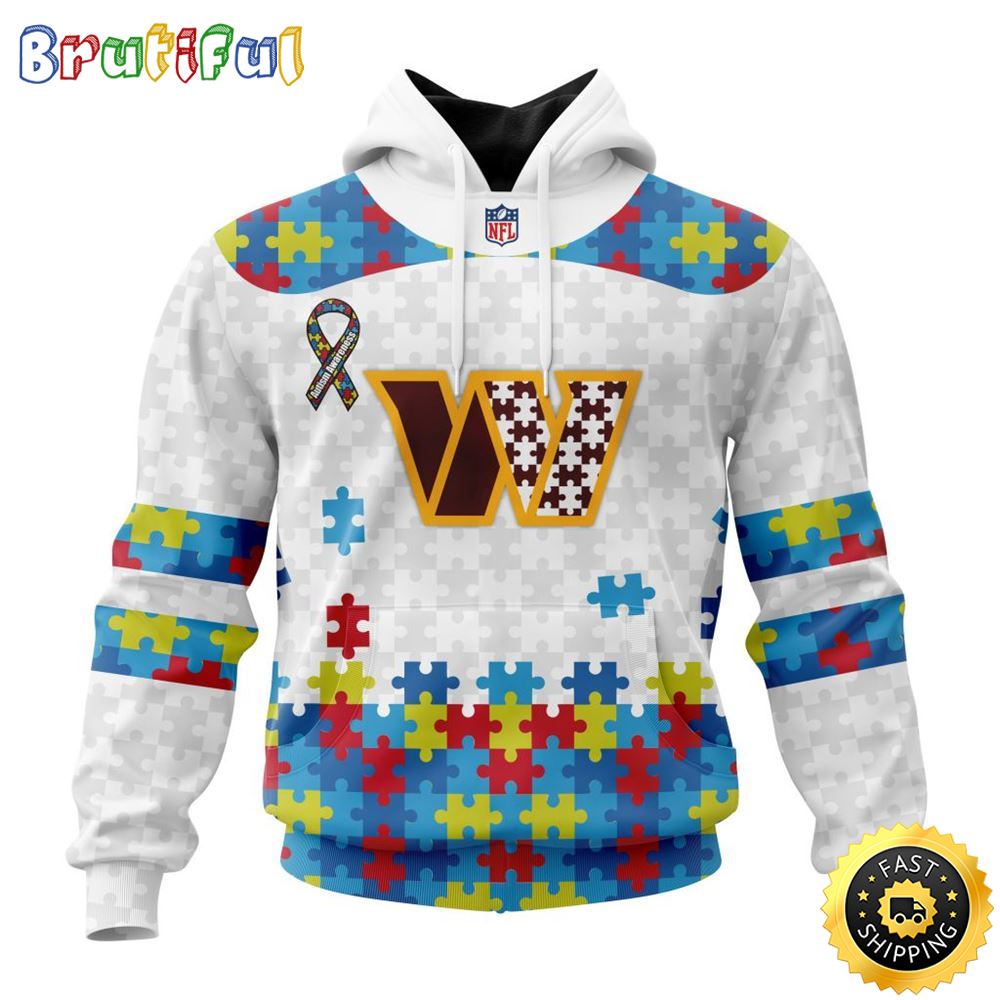 NFL Washington Commanders All Over Print 3D Hoodie Autism Awareness Design Unisex Hoodie 1 bcnlxd