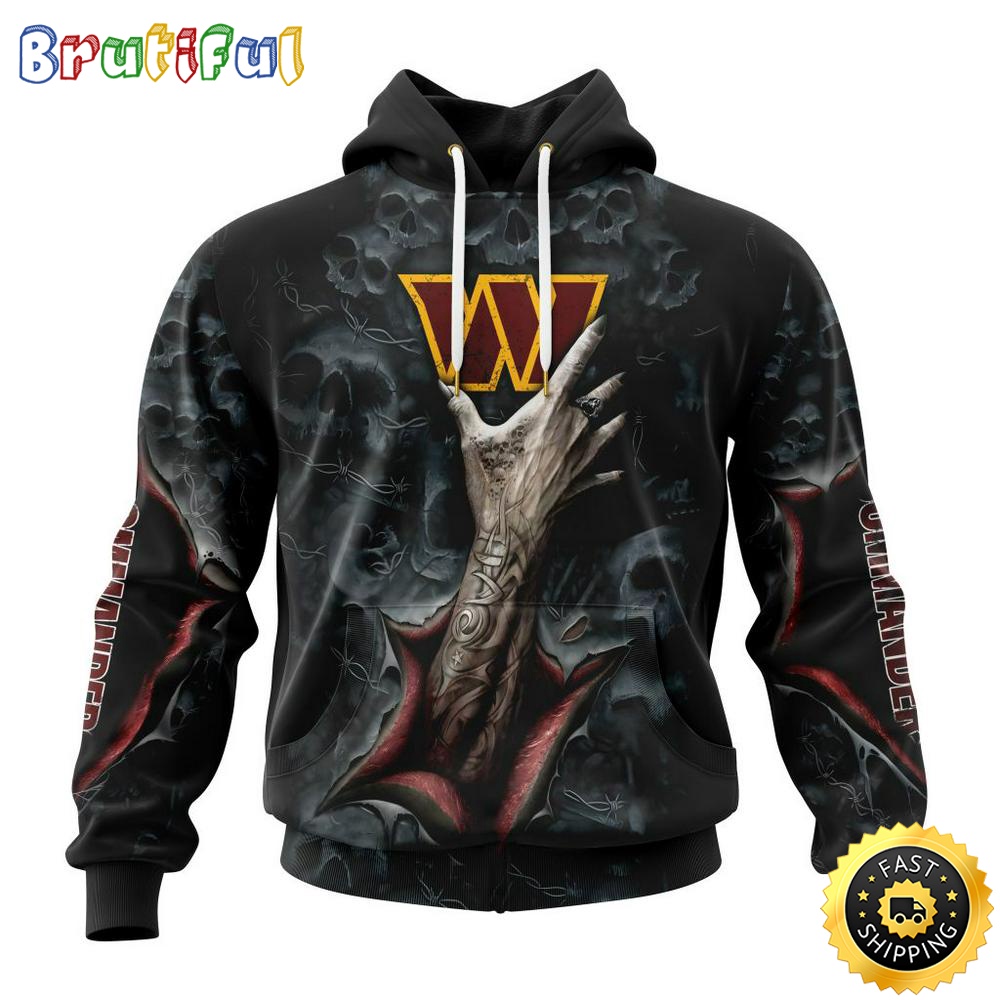NFL Washington Commanders Hoodie Special Horror Skull Art Design Halloween 3D Hoodie Unisex Hoodie lalxxa